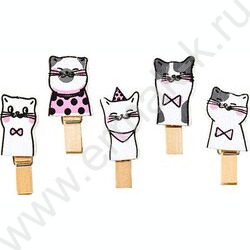 Прищепки декоративные Cute Cats 3,5*0,7см 10шт дерево ОПП-упаковка | Фото 1
