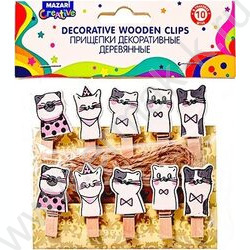 Прищепки декоративные Cute Cats 3,5*0,7см 10шт дерево ОПП-упаковка | Фото 3