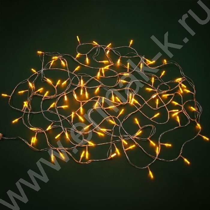 Эл./гирлянда LED 100 ламп Вьюн, 10м,желтый,пост свечн,ПВХ,проз 220 | Фото 1