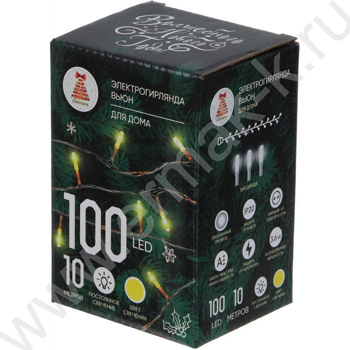 Эл./гирлянда LED 100 ламп Вьюн, 10м,желтый,пост свечн,ПВХ,проз 220 | Фото 7