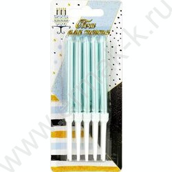 Свечи д/торта жемчужно-голубые 8 см с держателями 10шт/уп | Фото 1