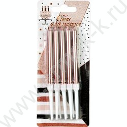 Свечи д/торта розовое золото 8 см с держателями /10шт/уп | Фото 1