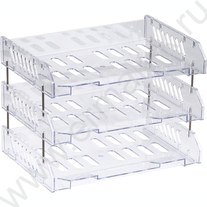 Лоток горизонтальный сетчатый "Сити" прозрачный /широкая загрузка /уп.3шт на мет.стержнях | Фото 1