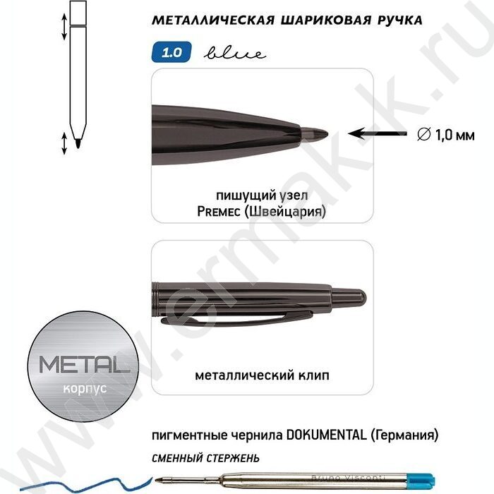 Ручка шар авт San Remo /ворон сталь мет. корп./ цвет чернил синий 1мм черный футляр | Фото 4