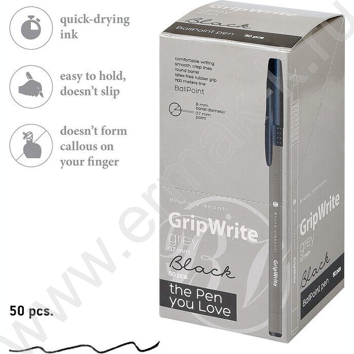 Ручка шар одноразовая 0,7мм GripWrite Grey черная | Фото 4