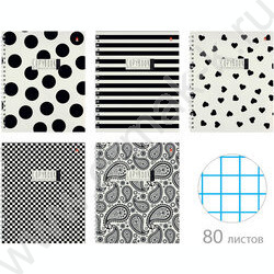 Тетрадь  80л клетка/спираль "Black&White" ассорти | Фото 1