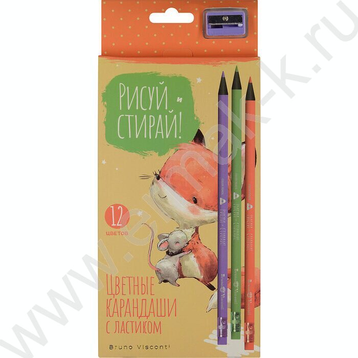Карандаши пластиковые 12цв Рисуй и стирай с ластиком и точилкой 4вида | Фото 3