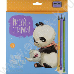 Карандаши пластиковые 24цв Рисуй и стирай с ластиком и точилкой 4вида | Фото 3