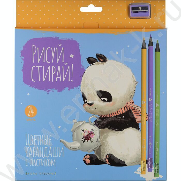 Карандаши пластиковые 24цв Рисуй и стирай с ластиком и точилкой 4вида | Фото 3