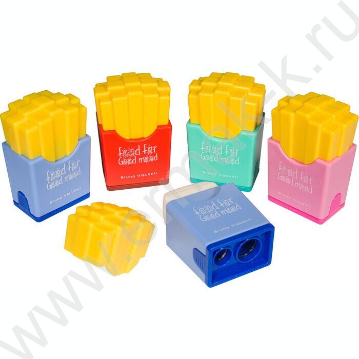 Точилка 2отв. пластик/с контейнером+ластик/ Good Mood.Картошка ассорти | Фото 1