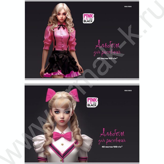 Альбом д/рисования 40л "Pink&Black" ассорти | Фото 1