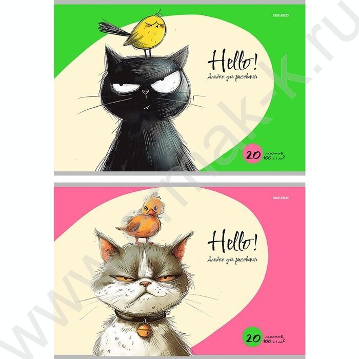 Альбом д/рисования 20л "Котики с птичками" лен/ассорти | Фото 1