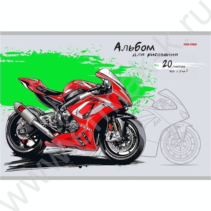 Альбом д/рисования 20л "Рисунок красного мотоцикла" лен | Фото 1