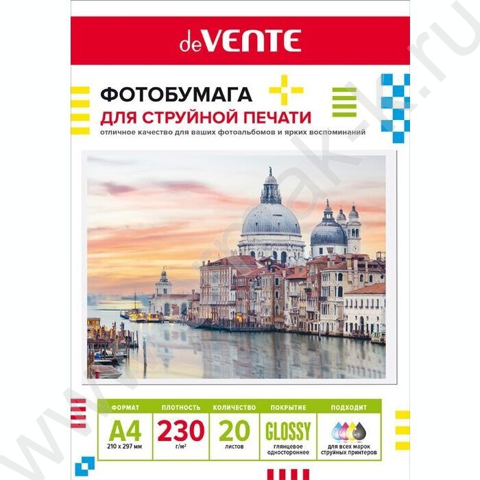 Бумага А4 "deVENTE" 230г/мкв  20л глянцевая одностор. | Фото 1