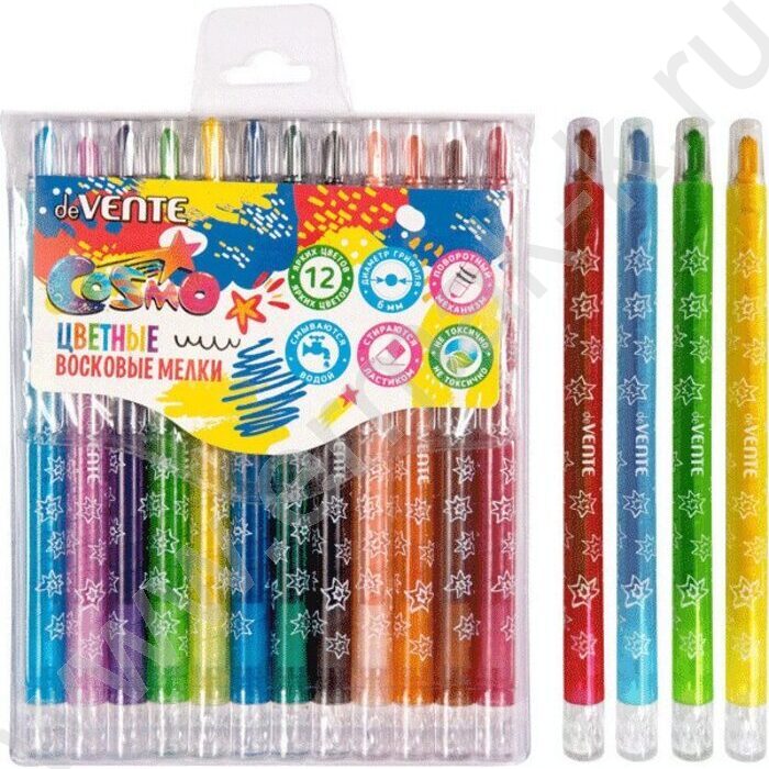 Мелки восковые 12цв Cosmo с поворотным механизмом /пласт. блистере на липучке | Фото 1