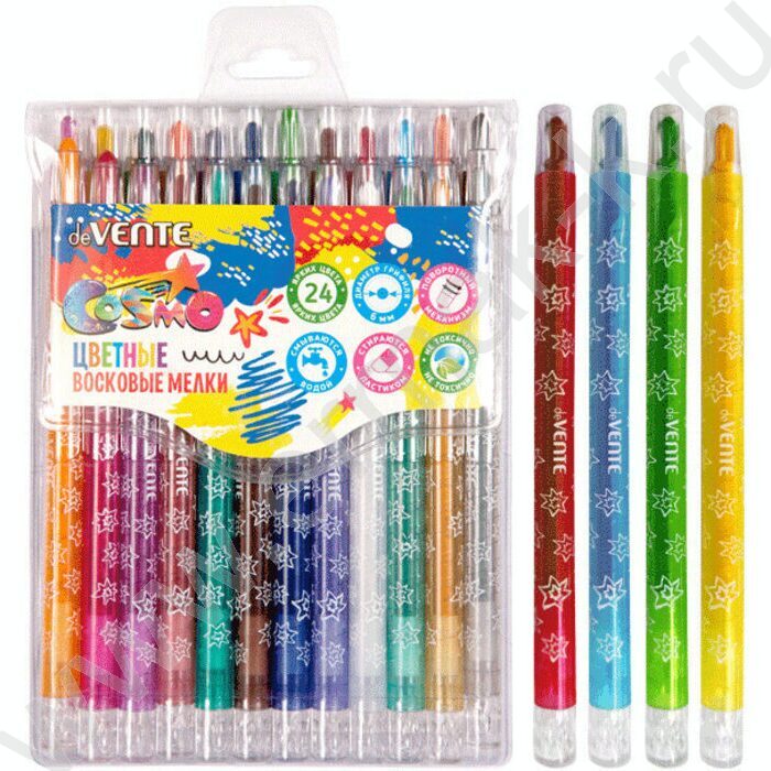 Мелки восковые 24цв Cosmo с поворотным механизмом /пласт. блистере на липучке | Фото 1