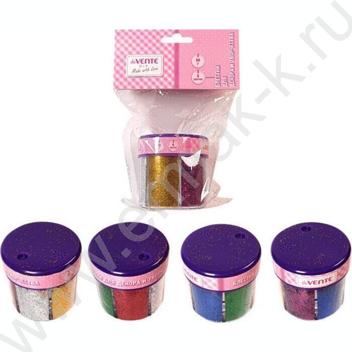 Блестки (глиттер) д/декоративных работ "DIY Basic" в пакете 60гр  6цв /пласт. пакет, блистер | Фото 1