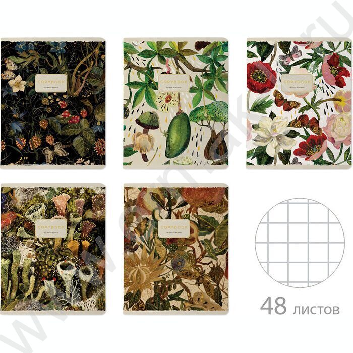 Тетрадь  48л клетка "Flora" /мат.лам.Soft Touch/фольга золото/ ассорти | Фото 1