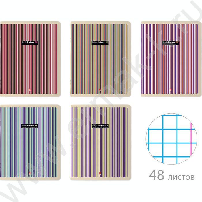 Тетрадь  48л клетка "Stripes" /УФ- лак сплошной/ 5видов | Фото 1