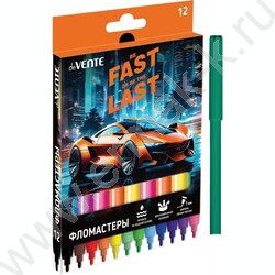 Фломастеры  12цв Fast Or Last вентилируемый колпачок, к/кор с подвесом | Фото 1