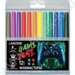 Фломастеры  12цв Gamer вентилируемый колпачок, пласт. кор. с подвесом | Фото 1