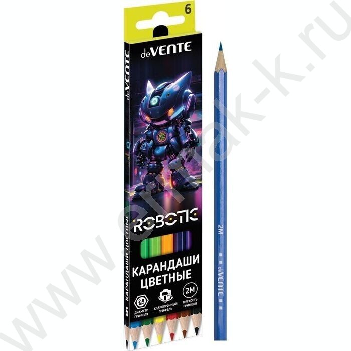 Карандаши   6цв Robotic /шестигранные/ 2М, d грифеля-2,8мм /карт.коробка | Фото 1