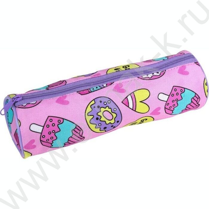 Пенал-круглый 21*6*6см "Happy", молния, текстильный /ассорти | Фото 3