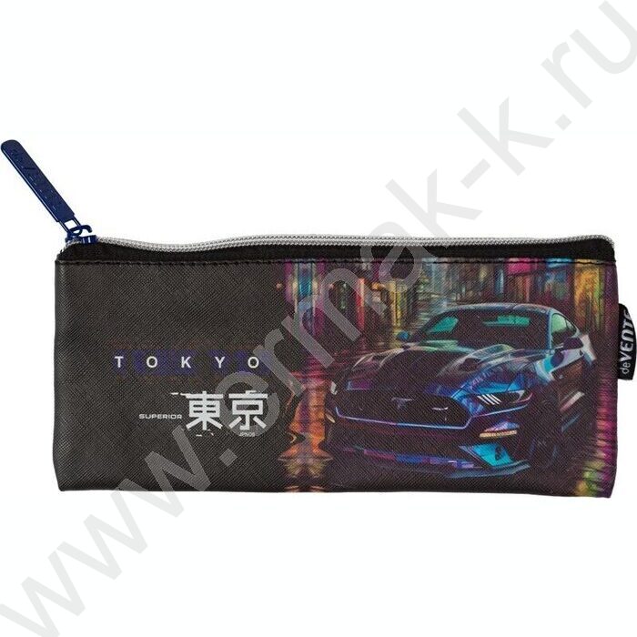 Пенал-плоский на молнии 21,5*9*1см "Tokyo Drift" /иск.кожа, с подкладом | Фото 1