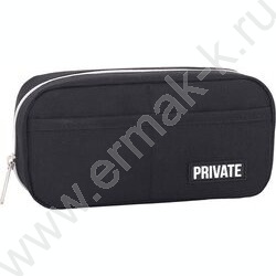 Пенал-прямоугольный 21*10*7см "Private", молния, иск.кожа, аппликация /черный | Фото 1