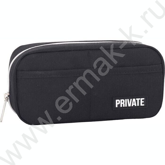 Пенал-прямоугольный 21*10*7см "Private", молния, иск.кожа, аппликация /черный | Фото 1