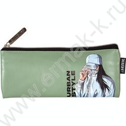 Пенал-плоский на молнии 21,5*9*1см "Urban Style" /матовая антивандал. иск.кожа, аппликация | Фото 1