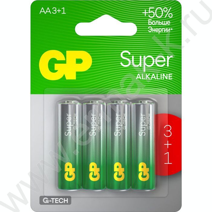 Батарейка GP Super G-Tech AA (LR6) 15A алкалиновая, BC4 /блистер 4шт/ | Фото 1