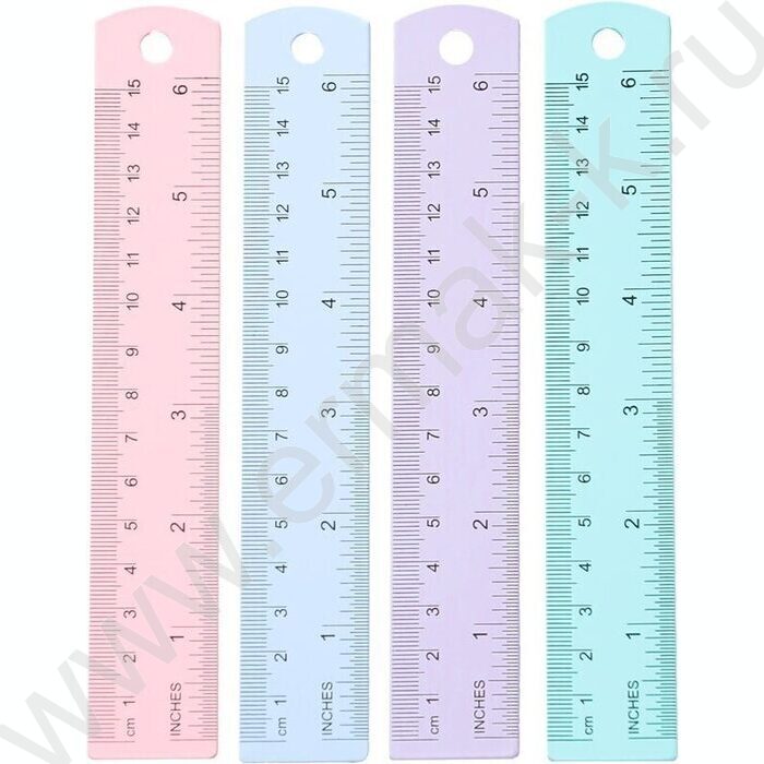 Линейка метал.  15см "Pastel" /двухсторонняя шкала, пластиковый подвес /ассорти | Фото 1