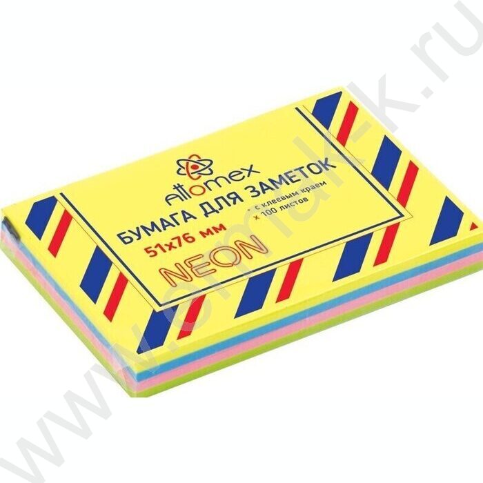 Бумага д/записей   51*76мм /100л, 75г/м², 4 неоновых цвета с липким краем | Фото 1