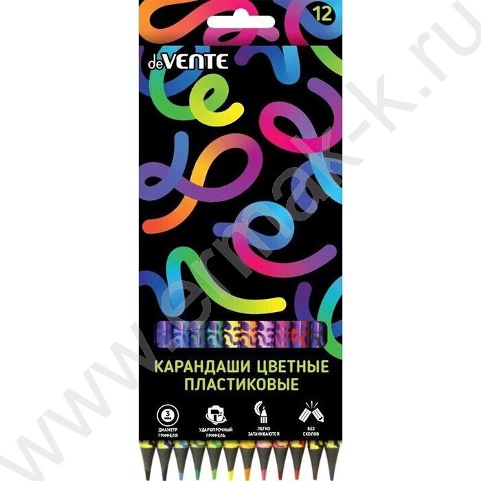 Карандаши пластиковые 12цв Spotify /круглый корпус /2М, d грифеля-3мм /картон. коробка | Фото 1