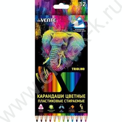 Карандаши пластиковые 12цв Triolino. Erase с ластиком /трёхгранные /2М, d грифеля-3мм /кар.кор | Фото 1