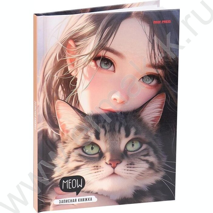 Зап. книжка  80л А5 тв.обл. "Девушка и кот" /глянец/лен/без линовки | Фото 1