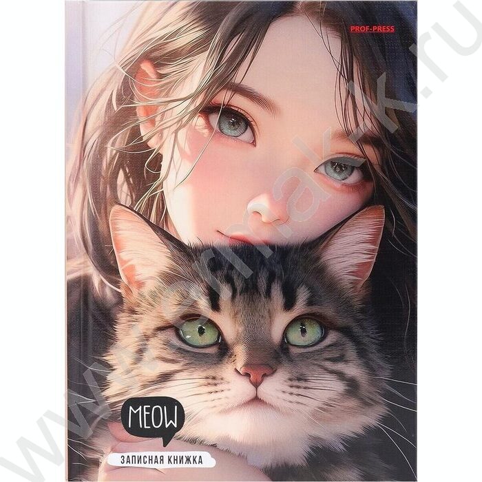 Зап. книжка  80л А5 тв.обл. "Девушка и кот" /глянец/лен/без линовки | Фото 2