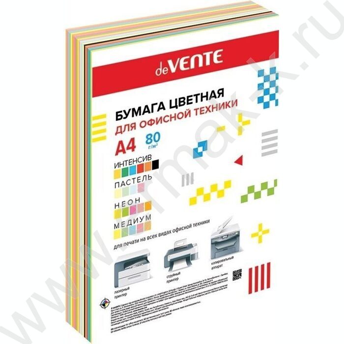 Бумага А4  80г/мкв 200л "MIX" ассорти /6 интен, 4 пастель, 5 неоновых и 5 цветов медиум | Фото 1