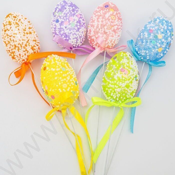 Яйца пасхальные на палочке, 4*6см, обсыпка 6 шт/уп | Фото 1