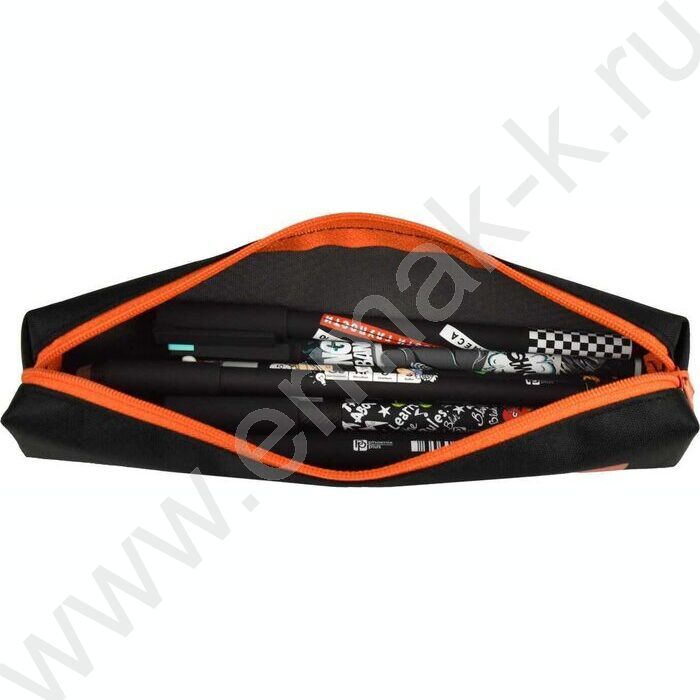 Пенал школьный полиэстер молния "Чёрный с оранжевым" шелкография | Фото 5