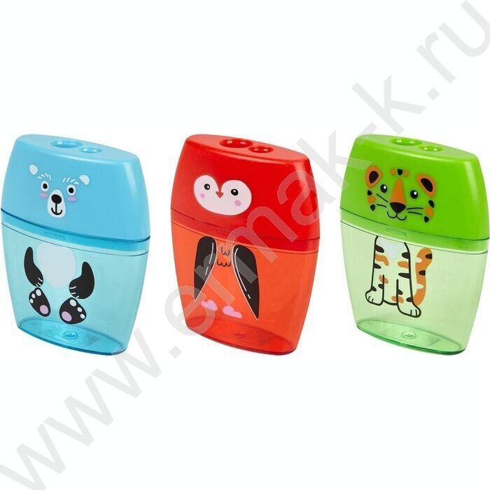 Точилка 2отв. пластик /с контейнером /ассорти | Фото 1