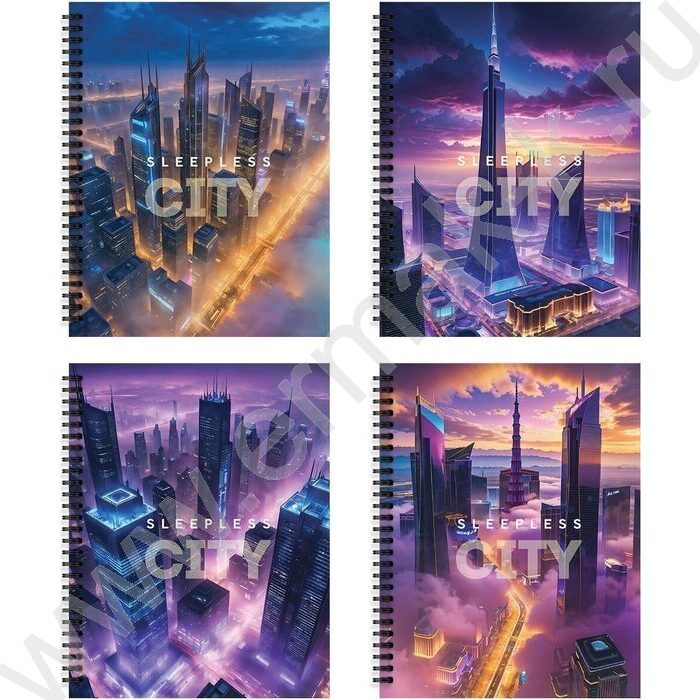 Тетрадь  48л клетка/спираль "Буквы города" /мел. карт., ВД-лак /4 вида | Фото 1