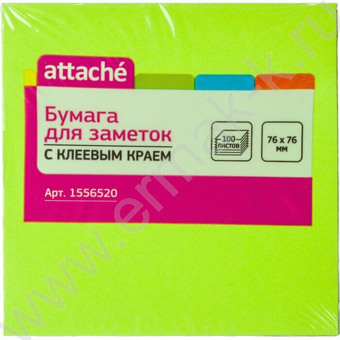 Бумага д/записей  76*76мм /100л, 70г/м²,неон,  зеленая с липким краем "Bright colours" | Фото 4