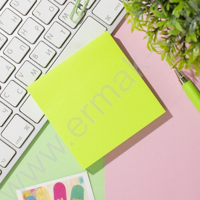 Бумага д/записей  76*76мм /100л, 70г/м²,неон,  зеленая с липким краем "Bright colours" | Фото 5