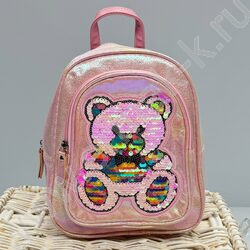 Рюкзак 24*21*10см. "Медвежонок" пайетки /розовый | Фото 4