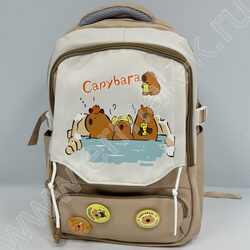 Рюкзак 44*31*14см. "Капибара" /коричневый + 3 значка | Фото 1