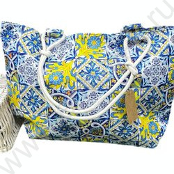 Сумка пляжная шопер 57*37см. "Узоры" /ручки - веревка + косметичка 29*21см. | Фото 1