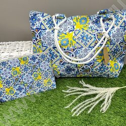 Сумка пляжная шопер 57*37см. "Узоры" /ручки - веревка + косметичка 29*21см. | Фото 3