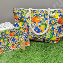 Сумка пляжная шопер 57*37см. "Цитрусы" /ручки - канат + косметичка 29*21см. | Фото 3